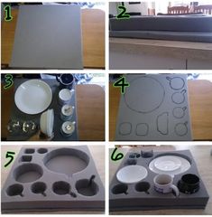 instructions to make a diy coffee cup holder from an old foam tray and plastic cups