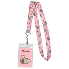 a pink lanyard with an animal design on it and a tag attached to the lanyard