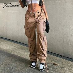 Brand Name: Tavimart Style: High StreetWaist Type: HIGHDecoration: PocketsFabric Type: WovenPattern Type: SolidPant Style: Cargo PantsMaterial: CottonMaterial: SpandexMaterial: VinylonFit Type: LOOSELength: Full LengthClosure Type: Zipper FlyModel Number: Women's pantsFront Style: Flat Retro Cargo Pants With Cargo Pockets For Streetwear, Retro Cargo Pants With Pockets For Streetwear, Vintage High Waist Cargo Pants For Streetwear, High Waist Brown Cargo Pants For Streetwear, Vintage Cargo Pants For Spring Streetwear, Vintage Cargo Jeans For Fall Streetwear, 90s High Waist Cargo Jeans For Fall, 90s Style Cargo Pants With Pockets For Fall, 90s High Waist Fall Cargo Pants