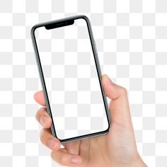 a hand holding a cell phone with a blank screen on it, transparent background png