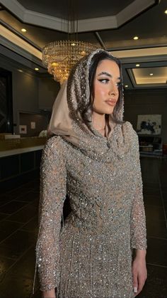 Aleya Embellished Headscarf Turkey Wedding Dress Hijab, Hijabi Formal, Arab Fashion Modern, Dress With Head Scarf, Baddie Hijabi, Headscarf Styles, Asian Attire, Modest Evening Gowns, Elegant Silk Dresses