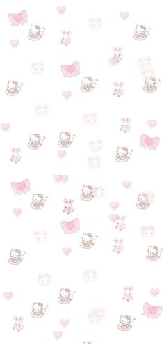 hello kitty wallpaper in pink and white with hearts on the bottom right hand corner