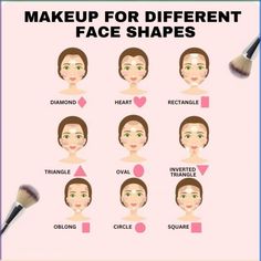 Makeup for different face shapes | beauty hacks |makeup tips | face shapes | makeup Face Shapes Makeup, Upside Down Triangle Face Shape, Oval Face Makeup, Triangle Face, Hacks Makeup, Different Face Shapes