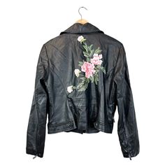 The Flowers On The Front Are Embroidered And The Back Is Screen Printed. Brand: New York & Company Size: M Material: Faux Leather Condition: Brand New With Tags Machine Washable Approx. Measurements Bust: 40" Waist: 36" Hips: 38" Length: 22" Sorry, No Trades Or Modeling. Reasonable Offers Welcome. Thank You Casual Spring Outerwear For Biker Events, Spring Moto Leather Jacket With Zipper Closure, Embroidered Biker Leather Jacket For Fall, Embroidered Biker Jacket For Winter, Spring Biker Jacket With Zipper Closure, Spring Leather Jacket For Biker Events, Spring Moto Outerwear With Zipper Closure, Moto Style Outerwear With Zipper Closure For Spring, Moto Style Outerwear With Zipper For Spring