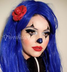 Perhaps instead of full face coverage, we can do a partial make-up look (to protect skin from irritation/breakouts). This one is pretty cute. Clown Face Makeup, Clown Makeup Tutorial, Pierrot Clown, Clown Halloween, The Boogeyman