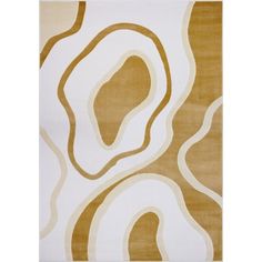 a rug with an abstract design on the front and back of it, in gold and white