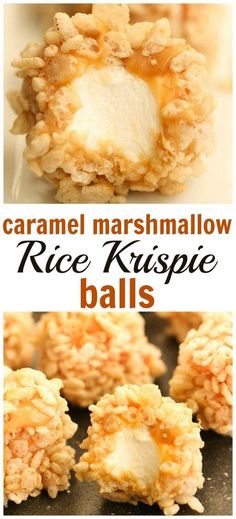 caramel marshmallow rice krispie balls are the perfect treat for any party