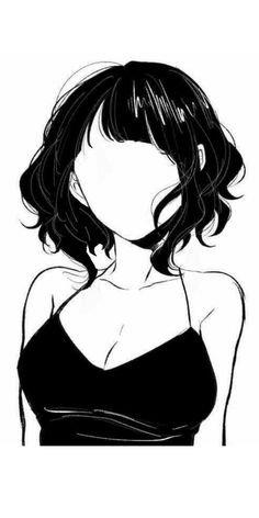 a black and white drawing of a woman with shoulder length hair wearing a strapless top