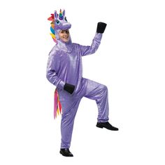 a man in a purple costume is dancing