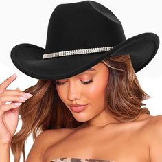 PRICES MAY VARY. Modern and Classic Cowboy Hat : This hat is lightweight, Features a moisture wicking sweatband inside the hat, Roll-up-brim and Gus Crown with Fashion Bling Rhinestone and buckle belt Decor for a modern look on a classic style Black Cowboy Hat: Our western hat will dress up any cowboy or cowgirl! Costume party, Bridal shower, cowboy themed birthday party, cowboy baby shower, themes party hat for adult & teens boys and girls Rodeo Cowgirl Hat : Solid Black Felt Hat with a rivets bling rhinestones throughout the band, great accessory for unisex. 58cm Head circumference fit for most WOMEN Medium and Large and Most MEN Medium Western Cowboy Hat Material : 65% Cotton 35% Polyester Felt Material . Soft Comfortable and Breathable Suitable for All Seasons Perfect Accessory: This C Cowboy Themed Birthday Party, Black Felt Hat, Themes Party, Black Cowboy Hat, Cowboy Baby Shower, Bling Rhinestones, Classic Cowboy, Cowboy Baby, Rodeo Cowgirl