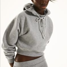 Genuine Zara New With Tag Material: Cotton Color: Grey Staple For Any Closet.. Cropped Length On Trend Stretch Hoodie With Drawstring, Stretch Drawstring Hoodie Tops, Cozy Stretch Sweatshirt With Drawstring Hood, Gray Stretch Top With Drawstring Hood, Cozy Fit Solid Color Top With Drawstring Hood, Athleisure Hoodie Sweater With Drawstring, Cozy Long Sleeve Sweats With Drawstring Hood, Winter Sportswear Sweatshirt With Drawstring, Hooded Fleece Top With Relaxed Fit