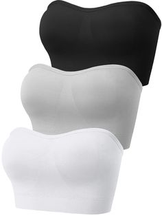 PRICES MAY VARY. Sufficient Quantity: you will receive 3 pieces padded bandeau bras in different colors, classic and delicate, easy to wear with your daily needs, practical and reliable Comfortable Material: the seamless tube bra is made of quality nylon and spandex, stretchy, comfortable and breathable; The elastic band on the edge and slip silicone ensures that the bra stays in place and prevents it from slipping off Intimate and Comfortable Design: the sports tube top adopts strapless and sim Bras For Small Chest, Best Strapless Bra, Tube Top Bra, Tube Bra, Strapless Bras, Cute Bras, Bra Brands, Bandeau Bra, Seamless Sports Bra