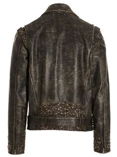 100% Calf leather Designer Leather Jacket With Rivets For Fall, Leather Jacket With Rivets, Leather Jacket With Rivets Long Sleeve, Luxury Fall Outerwear With Rivets, Moto Leather Jacket With Rivets, Leather Jacket With Rivets For Biker Events, Luxury Leather Biker Jacket For Fall, Designer Biker Jacket With Rivets For Fall, Luxury Brown Biker Jacket