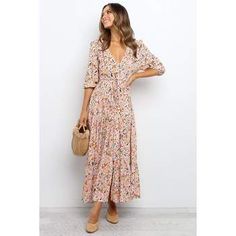 Mid Length Sleeves, Mode Casual, Usa Dresses, Dresses By Length, Gathered Skirt, Vestido Casual, Mode Vintage, Floral Midi Dress