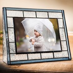 Vintage Glass Picture Frame - Pale Blue 5x7 4x6 by J Devlin Stained Glass Picture Frame, Glass Picture Frame, Pale Blue Color, Wedding Anniversary Photos, Glass Picture Frames, Tabletop Picture Frames, Louis Comfort Tiffany, Glass Pictures, Vintage Texture