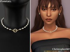 the necklace is decorated with pearls and an interlocked clasp on it's neck