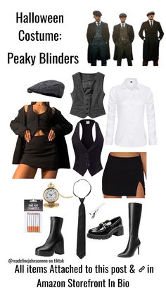 an advertisement for halloween costumes featuring women in black and white, with text that reads all items attached to this post & in amazon storefront