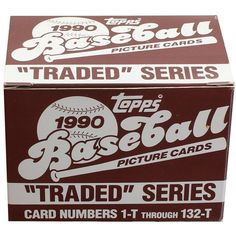 the topps baseball trading card box is brown with white lettering and numbers on it