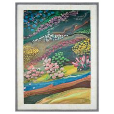 a painting with flowers and trees on it