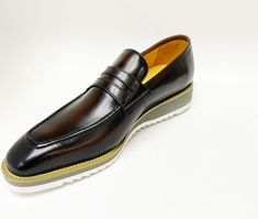 Style: 515-42-Chestnut Handsome Full Calfskin slip-on Penny Loafer from our Carrucci by Maurice collection features full Leather Lining, a clean welt and Tricolored Lightweight Rubber Sole! Brown Semi-formal Slip-ons With Rubber Sole, Brown Slip-on Loafers With Contrast Sole, Brown Moc Toe Loafers With Contrast Sole, Brown Moccasins With Contrast Sole For Formal Occasions, Brown Slip-ons With Rubber Sole For Semi-formal Occasions, Formal Brown Moccasins With Contrast Sole, Elegant Brown Moccasins With Contrast Sole, Brown Slip-on Oxfords With Contrast Sole, Brown Slip-on Moccasins With Contrast Sole