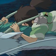 two anime characters are in the water with one holding onto another character's head