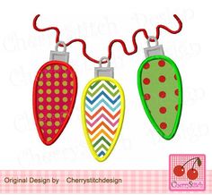 three christmas ornament clippings with red, green and blue polka dots