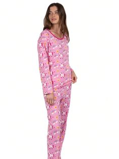 Unicornio Rainbo  Collar manga larga    Embellished Cartoon Print Cotton Sleepwear, Casual Printed Sleepwear For Pajama Party, Comfortable Pink Sleepwear For Sleepover, Printed Relaxed Fit Sleepwear, Printed Relaxed Fit Sleepwear For Sleepover, Cute Printed Sleepwear For Pajama Party, Cute Relaxed Fit Sleepwear For Loungewear, Super Soft Cotton Sleepwear, Super Soft Comfortable Cotton Sleepwear