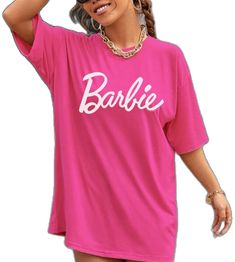 Pink T-shirt For Summer Loungewear, Oversized Pink T-shirt For Summer, Barbie Graphic Tee, Barbie Graphic, Curved Hem Shirt, Acid Wash Shirt, New Barbie, Tan T Shirt, Yellow T Shirt