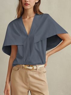 Sku CY-!168405 Material 100%Cotton Style Loose , Capelet Feature Pleated , Split-joint , Solid Color Neckline V-neck Occasion Casual , Leisure Fashion Seasons Spring , Summer Type Blouses&shirts Tops Color GRAY,APRICOT Size S,M,L,XL,2XL Please consult the size chart we provide for this item's measurements to help you decide which size to buy.Please note: There may be 1-3cm differ due to manual measurement. CMINCH Bust Sleeve Top Length Hemline S 96 29 63 104 M 100 30 64 108 L 104 31 65 112 XL 108 32 66 116 2XL 112 33 67 120 Womens Mary Janes, Leisure Fashion, Mary Jane Shoes Womens, Cape Sleeves, Casual Office, Daily Dress, Office Casual, Cardigan Tops, Fashion Seasons