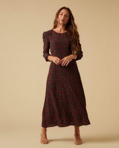 The Marisol is an effortless long sleeve midi dress, with it's season-less silhouette, you'll reach for it time and time again. THE CUT It features a semi fitted bodice, crew neckline, a relaxed floaty A-line skirt, long sleeves and covered buttons at the cuff. The Marisol define's your waist without clinging to it. An easy day to night piece, simply swap out your flats for heels and your ready to go. Model Lola is 5'9.5" and wears a size S Model Ame is 5'9" and wears a size XS Model Brooke is 5 Winter Casual Dress, Black Garden, Dresses Casual Winter, Midi Dress Black, Easy Day, Skirt Long, Dress Measurements, Sleeve Midi Dress, Cut It