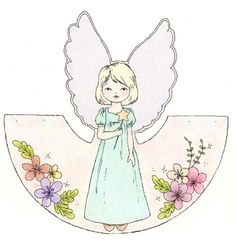 a drawing of a little angel with flowers on it's wings and holding a star in her hand