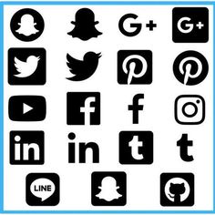 the social icons are all black and white, with blue border around them for text