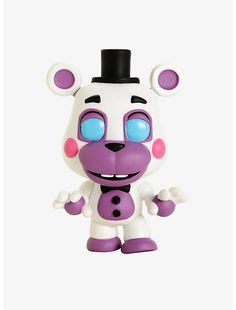 a purple and white figurine with blue eyes wearing a top hat, standing in front of a white background