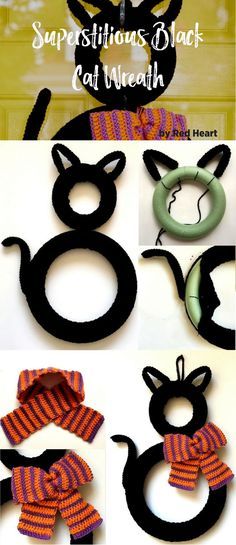 instructions to make an adorable cat wreath for halloween