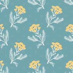 yellow and white flowers on a blue background