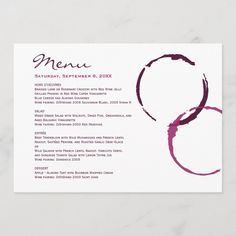 a menu card for a wine tasting event with red wine stains on the front and back