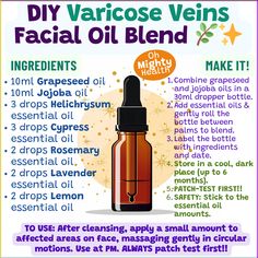 Tired of dealing with facial varicose veins? 🌿✨ Try this easy DIY face oil that naturally helps reduce their appearance! With simple ingredients like jojoba oil and essential oils such as cypress and lemon, you can create a soothing blend that promotes healthy, radiant skin. This natural beauty solution is perfect for anyone looking to improve their skincare routine with homemade remedies. Say goodbye to facial varicose veins and hello to glowing skin! 💧 Face Veins, Diy Face Oil, Blood Vessels On Face, How To Whiten Underarms, Armpit Whitening, Essential Oils For Face, Facial Oils, Face Oils, Night Time Skin Care Routine