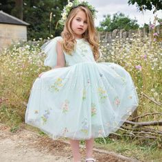 We know this is to be a sure best seller! Our newest style, and in a variety of beautiful colours.   The beautiful dress has an embroidered tulle over lay bodice and skirt with pretty tie bows to the shoulders.  The pretty embroidered floral pattern over the top layer gives the skirt added fullness and makes the dress just perfect for flower girls. Available in ages 6 months to 12 years 10 Colours available, please search Embroidered dresses in the Shop Search bar, we also have baby rompers to m Spring Gown With Floral Applique For Dress-up, Green Embroidered Dress For Dress-up, Green Embroidered Dress For Dress-up Occasions, Summer Princess Dress With Embroidery, Summer Embroidered Princess Dress, Bridesmaid Princess Dress With Floral Applique In Tulle, Green Embroidered Summer Wedding Dress, Spring Princess Tulle Gown, Green Princess Dress With Floral Applique