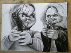 Chucky Doll Drawing, Chucky And Tiffany Tattoo, Tiffany Tattoo, Dark Bride, Chucky Drawing, Chucky And Tiffany, Chucky Movies, Tattoo Quotes For Men, Pin Up Girl Tattoo