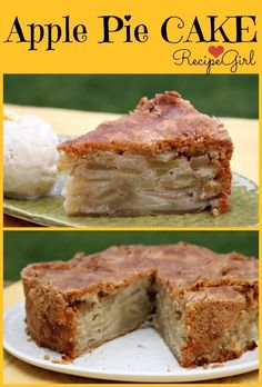 an apple pie is cut in half and served on a plate