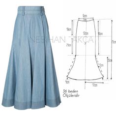 the front and back view of a women's skirt, with measurements for it