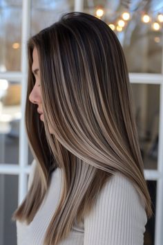 Hair Highlights For Brown Hair Straight, Highlights Of Hair, Highlight For Straight Hair, Brown Hair Colors Straight Long, Balayage In Straight Hair, Blonde Hilights In Brown Hair, Hair Ideas Blonde And Brown, Beautiful Hair Colour Ideas, Highlights Brown Hair Balayage Straight