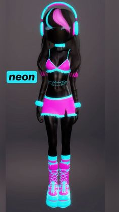 a woman with headphones and neon clothes