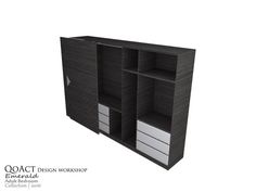 an empty black and white cabinet with drawers