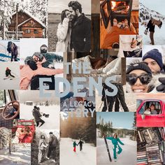 a collage of photos with people in the snow