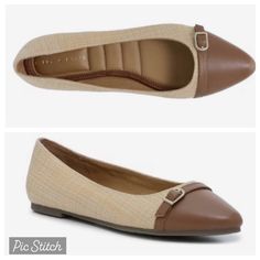 Euc These Kelly & Katie “Jana” Flats In Beige/Brown Will Add A Tailored Touch To Your Footwear Collection. Perfectly Professional, These Shoes Will Complement Trousers, Skirts, And Dresses In A Sophisticated Way, And Look Adorable With Jeans And A T-Shirt. Worn About A Half Dozen Times, Look Brand New. The Faux Brown Leather Toe With Dainty Decorative Buckle Works Beautifully Against The “Woven” Beige Body, Giving Texture And Interest. Size 7-1/2 Medium. Synthetic Upper Slip-On Almond Toe Synthe Fitted Beige Flats For Spring, Brown Pointed Toe Flats For Spring, Beige Medium Width Flats, Chic Brown Flats Medium Width, Beige Medium Width Flats For Spring, Katie Brown, Skirts And Dresses, Brown Flats, Footwear Collection