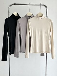 3pcs/Pack Solid Color Knitted Mock Neck Raglan Sleeve Slim Fit Basic Women Undershirt, Fall And Winter, Cozy Chic, Daily Commute Multicolor Casual  Long Sleeve Knitted Fabric Plain  Medium Stretch  Women Clothing, size features are:Bust: ,Length: ,Sleeve Length: Base Layer Women, Casual Dress Pants, Layered T Shirt, Plus Size Bra, Cozy Chic, Womens Tights, Bra And Panty Sets, Inspiration Mode, Kids Sleepwear