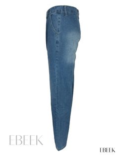 Ebeek - Womens High Waist Loose Fit Straight Blue Jeans with Pleated Slant Pockets - Casual Denim Pants and Clothing Straight Blue Jeans, Casual Denim Pants, Pocket Pattern, Casual Denim, Denim Pants, Blue Jeans, Straight Leg, High Waist, Loose Fitting