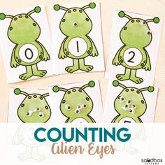 the alien eyes counting game is shown in four different colors and numbers, including one for each