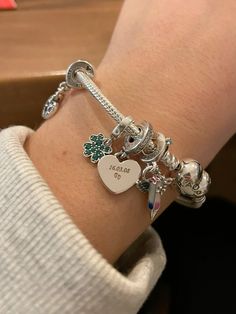 Pandora, charm bracelet, love Bracelet Stack Aesthetic, Pandora Bracelet Charms Ideas, Bracelet Love, Pandora Charm, Jewelry Fashion Trends, Pandora Bracelet, Bracelet Stack